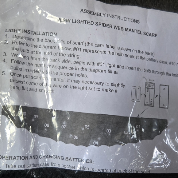 Black lace light up spider web mantel scarf 96" - Picture 10 of 11